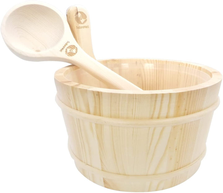 SudoreWell® Saunakübel Saunaeimer Set 4l aus hochwertigem Kiefernholz plus
