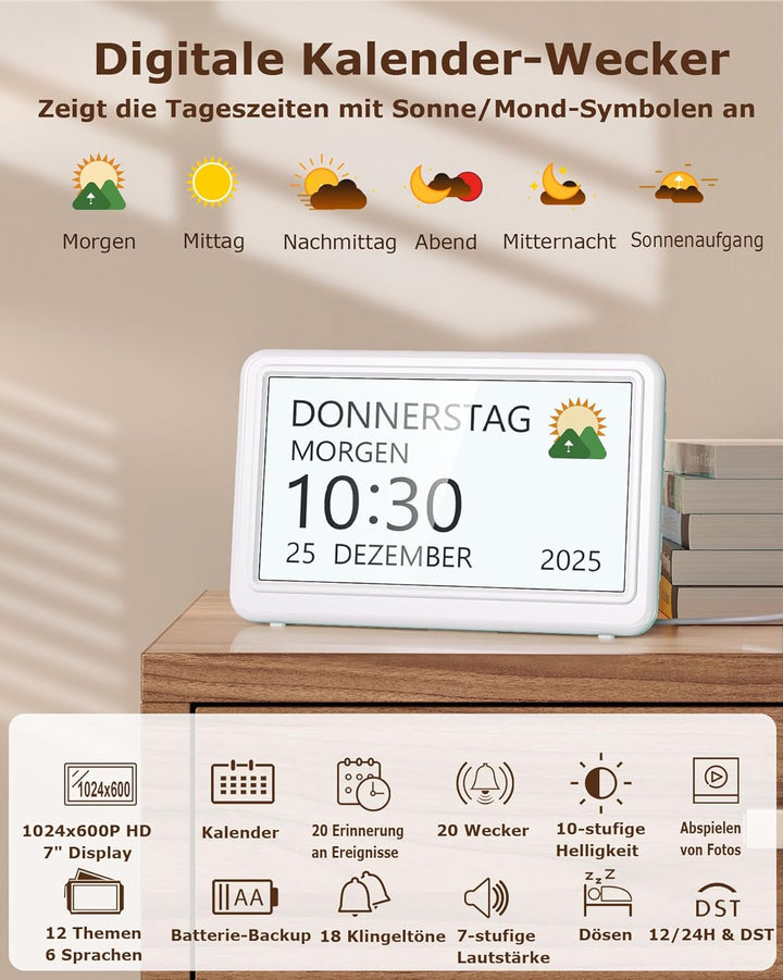 Roxicosly Digitaler Kalender, Elektronischer Tag Datum Wecker, Digital Uhr mit 20 Benutzerdefinierte