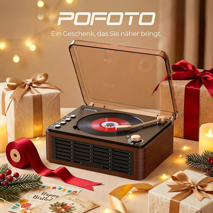 POFOTO Tragbarer CD-Player mit Bluetooth 5.3, langlebigem Akku, LCD-Display, unterstützt USB/AUX/Rad