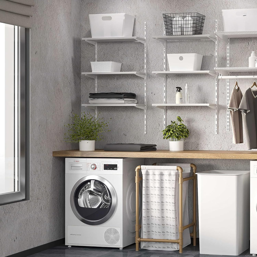 Emuca - Wandbefestigungsschienen und Jagmet-Regalträger, 280, Weiss, Stahl 280mm Profil 1m + Stützen