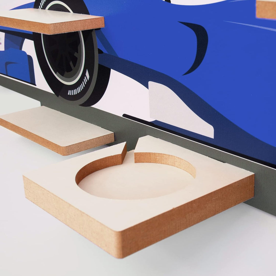 Kreative Feder Regal „Rennauto blau“ geeignet für Toniebox und Tonies inkl. 40 Metallplättchen für F