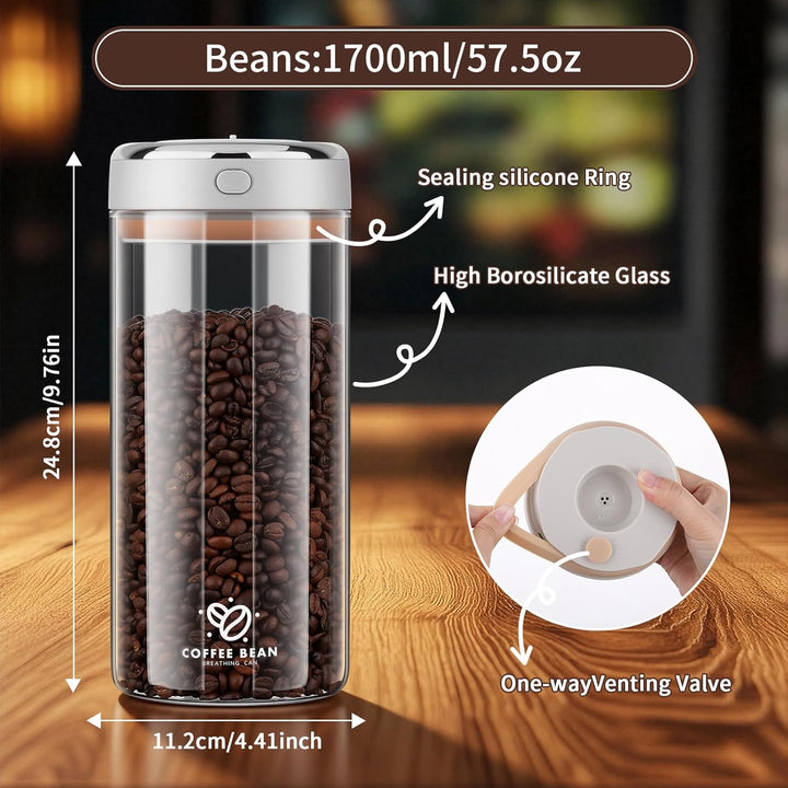 1700ML Vakuum Kaffeedose, Kaffeebehälter Luftdicht mit Auslassventil und Datumsanzeige, Kaffeebohnen