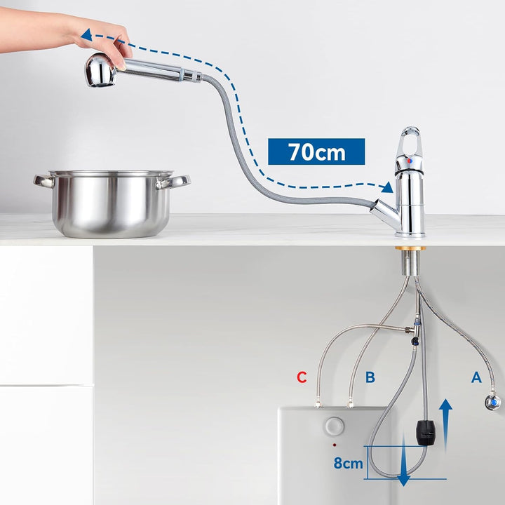 Auralum Niederdruck Armatur Küche, Wasserhahn Küche Ausziehbar, Küchenarmatur Niederdruck mit Brause
