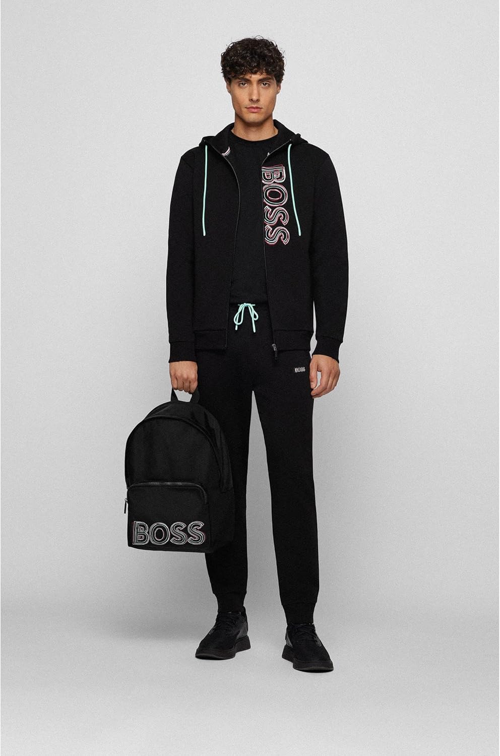 BOSS Herren Catch multi Backp Rucksack aus recyceltem Gewebe mit Reissverschluss und mehrfarbigem Lo