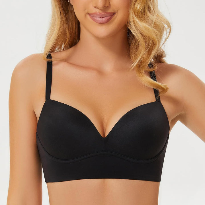 MELENECA Gepolsterter Nahtloser kabelloser Push-up-BH für Damen mit Halt und Hebung 70C Schwarz, 70C