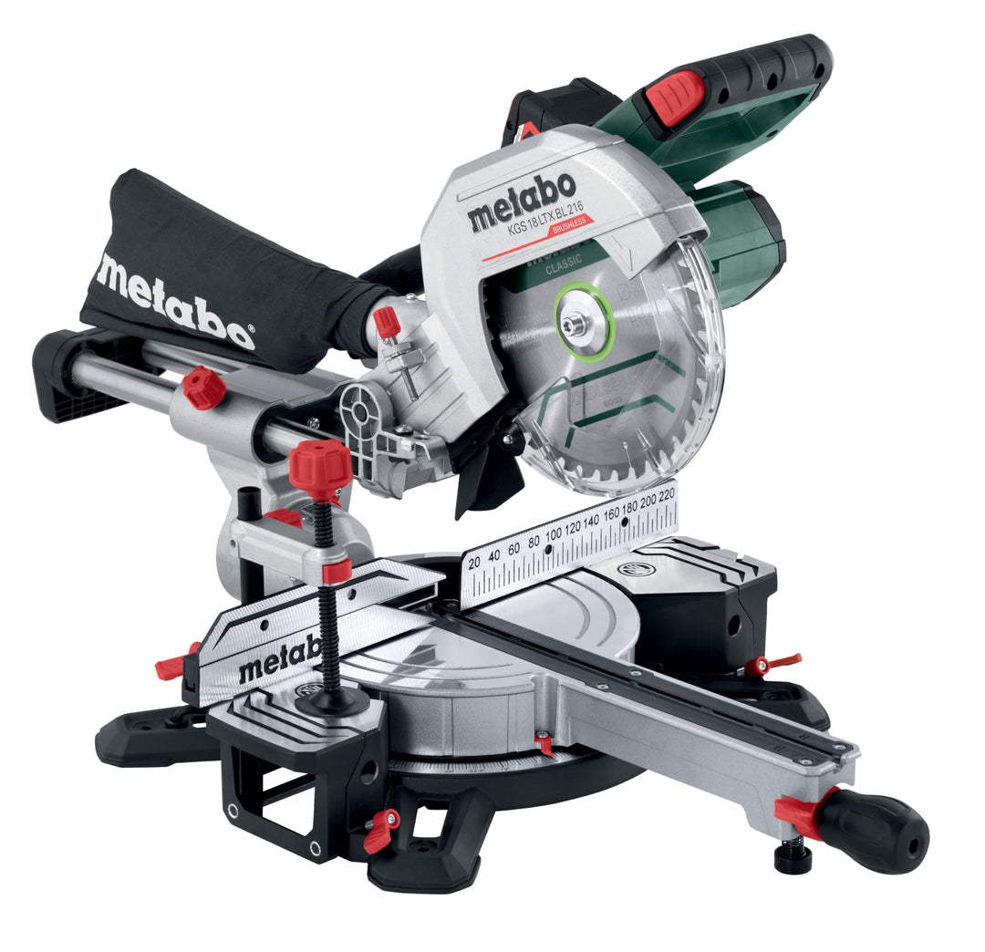 Metabo KGS 18 LTX BL 216 AkkuKappsäge (18V 1x4Ah Li-Power, Ladegerät ASC 55, Karton, mit Zugfunktion