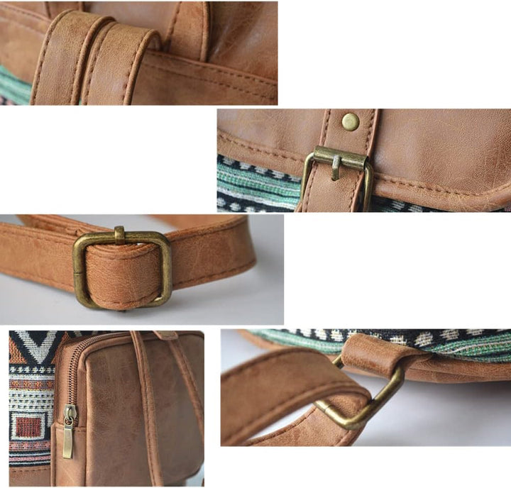 Rucksack Bohemien Klassisch Rucksackhandtaschen Klein Leder und Baumwolle Freizeitrucksack für Schul