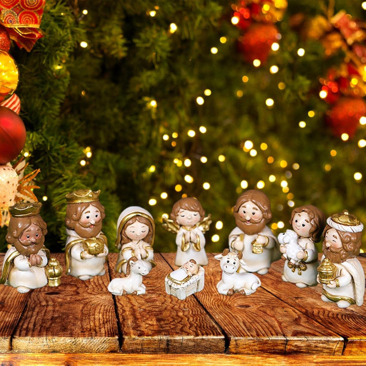 Weihnachtskrippe Set mit figuren, 10 Stück Jesus Krippe Figuren Statue, Krippenfiguren Harz, Weihnac