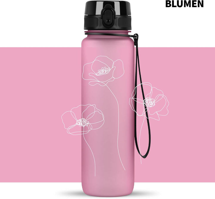 720°DGREE Trinkflasche 1l mit Motivationsskala “uberBottle“ +Sieb - BPA-Frei - Wasserflasche für Uni