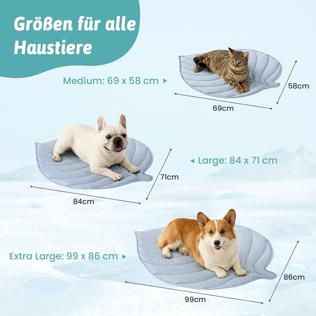 COZY KISS Kühlmatte Hunde & Katzen 83x71cm, Kühldecke mit Blattform-Gewebe Q-Max>0.4, Selbstkühlende