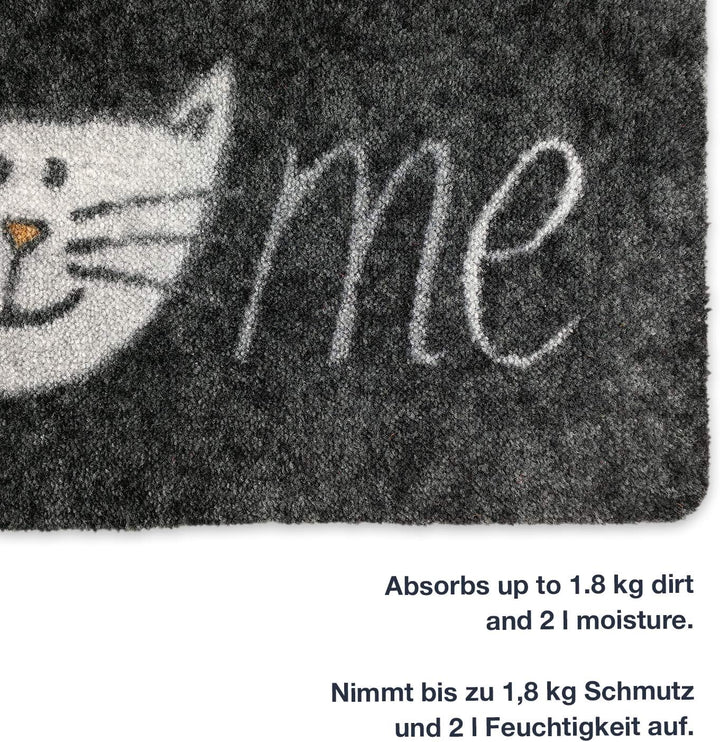 deco-mat Fussmatte Katze 50 x 70 cm Grau - Fussmatte mit Katzen - rutschfest &amp; waschbar - Schmutzfan