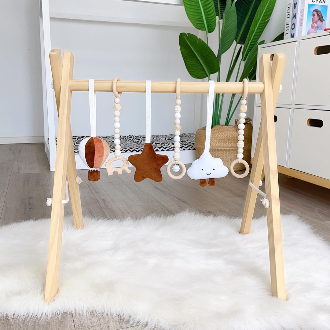 Caudblor Spieltrapez Holz Babyspielzeug Puzzle Gym inkl. Anhänger Babygymnastik aktiv Spielzeug Baby
