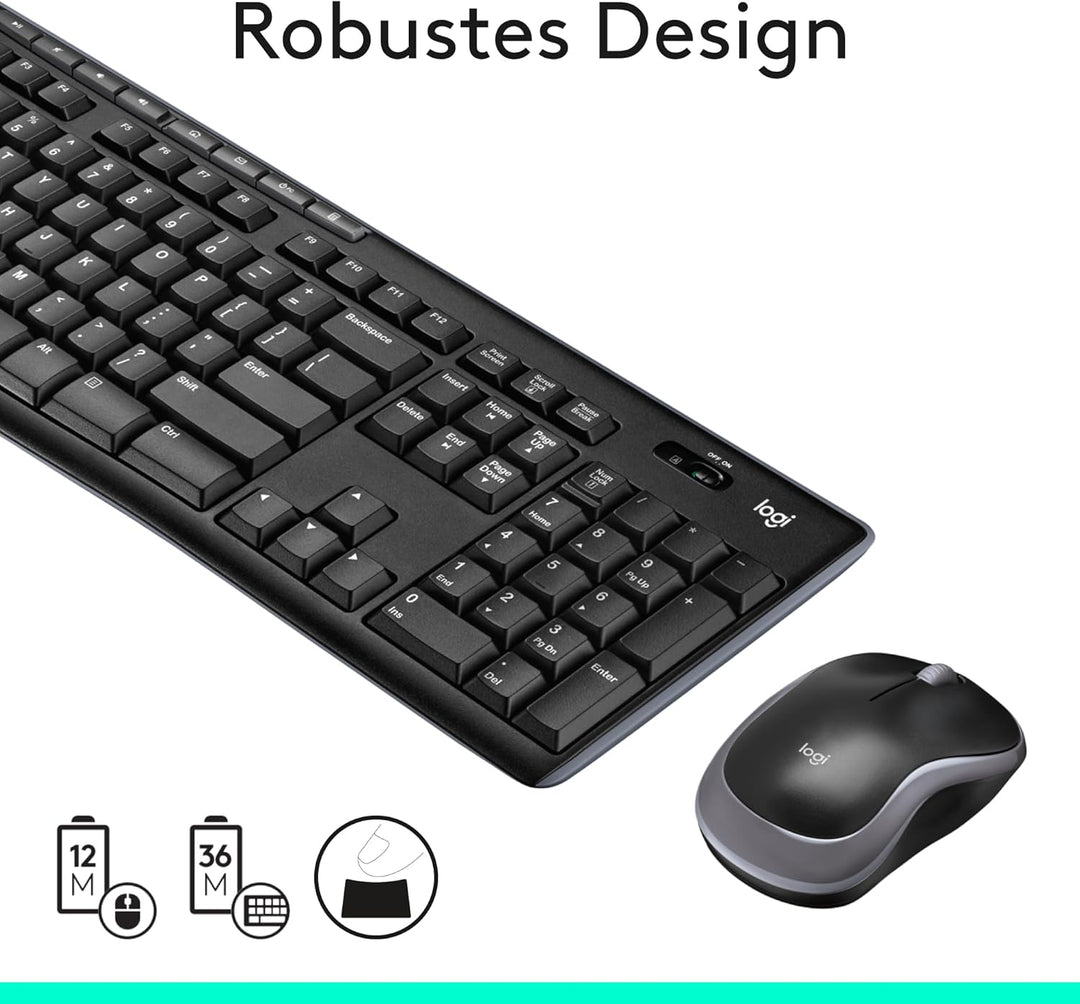 Logitech MK270 Kabelloses Set mit Tastatur und Maus für Windows, 2,4 GHz kabellos, Kompakte Maus, 8