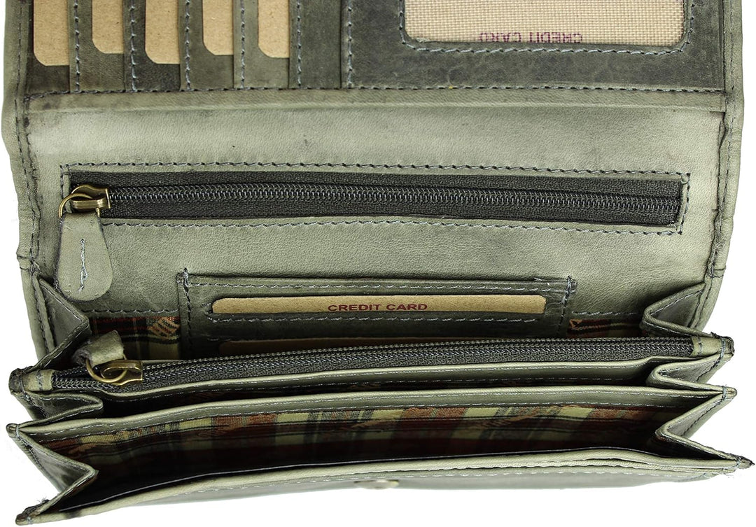 Hochwertige Vintage Leder Damen Geldbörse Portemonnaie langes Portmonee Geldbeutel aus weichem Leder