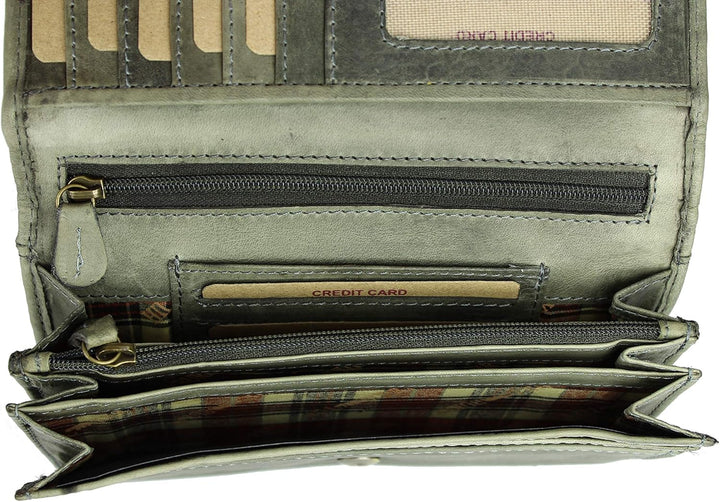 Hochwertige Vintage Leder Damen Geldbörse Portemonnaie langes Portmonee Geldbeutel aus weichem Leder