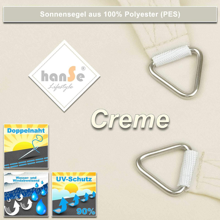 hanSe Sonnensegel quadratisch, Segeltuch Quadrat, 2x2 m in Creme, aus 100% Polyester, wetterbeständi