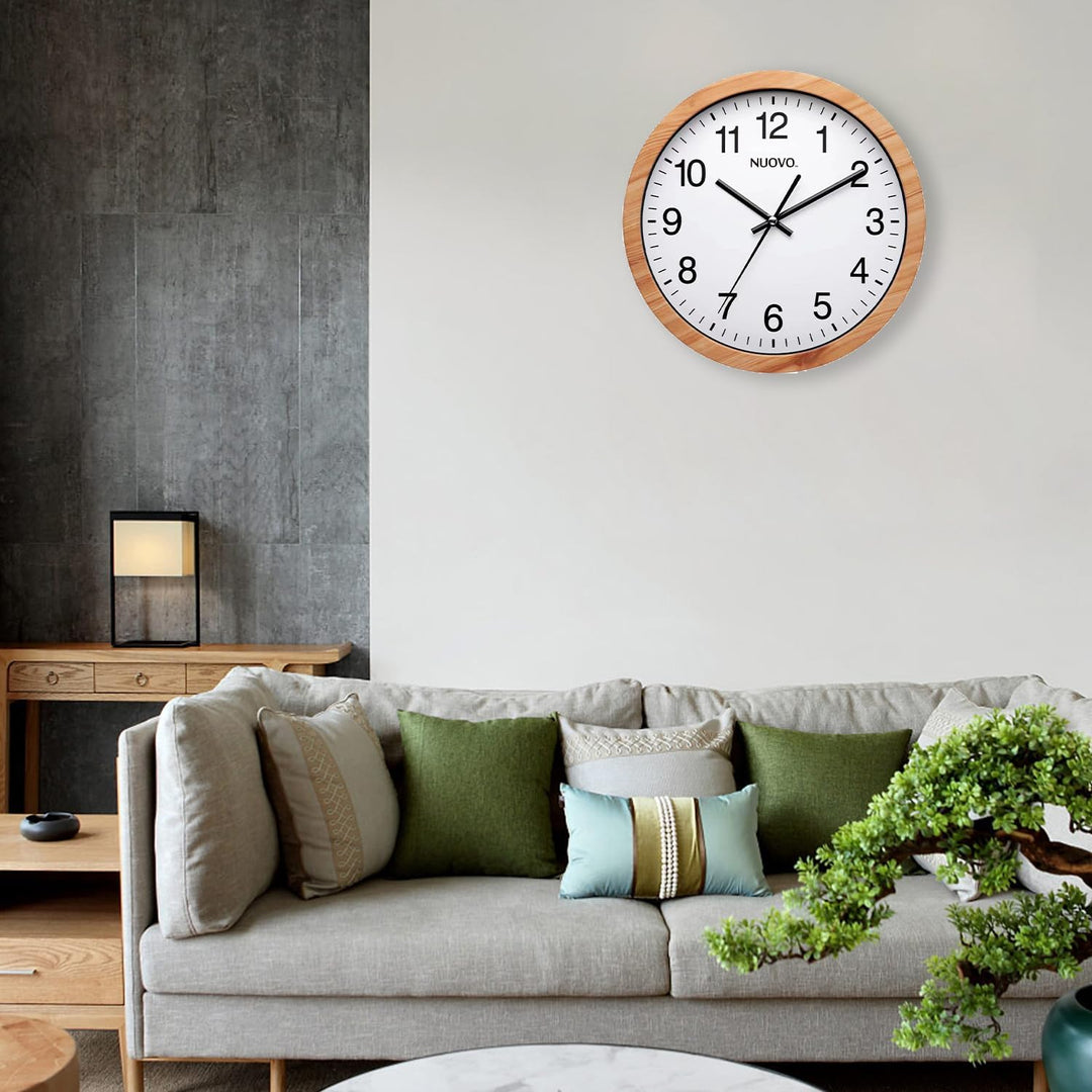 NUOVO 10 Zoll hölzerne runde Wanduhr Stille und Nicht tickende Retro Wanduhr für Wohnzimmer Schlafzi