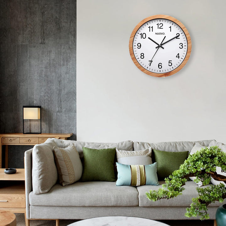 NUOVO 10 Zoll hölzerne runde Wanduhr Stille und Nicht tickende Retro Wanduhr für Wohnzimmer Schlafzi