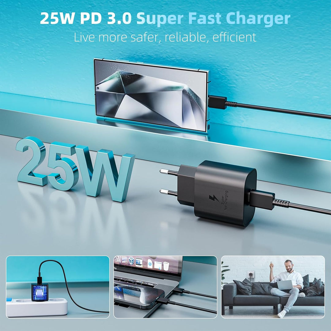 2er-Pack 25W USB C Ladegerät, Schnellladegerät Netzteil Super Fast Charger mit 2 m Ladekabel Schnell