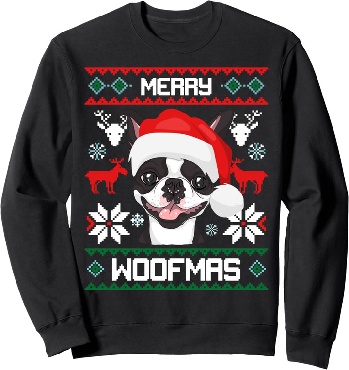 Boston Terrier Merry Woofmas Hund Weihnachten Xmas X-Mas Sweatshirt