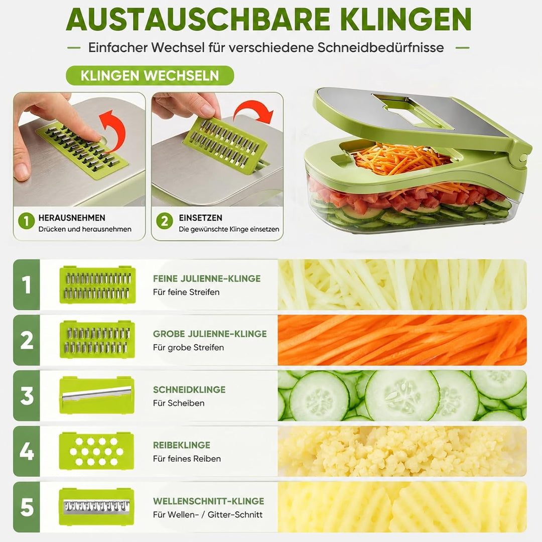 17-in-1 Kompakt Gemüseschneider, Gemüsehobel - Julienne- und Würfelschneider für Gurken Zwiebeln Kar
