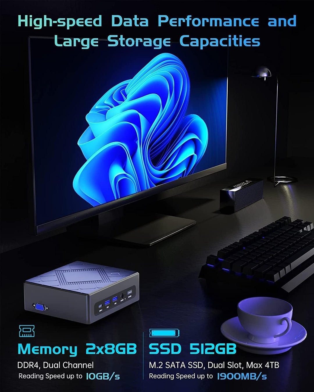 NiPoGi Mini PC Core i5 8259U 16GB DDR4 512GB M.2 SSD Micro Desktop Computer, W11 WiFi 5 BT 4.2 4K HD