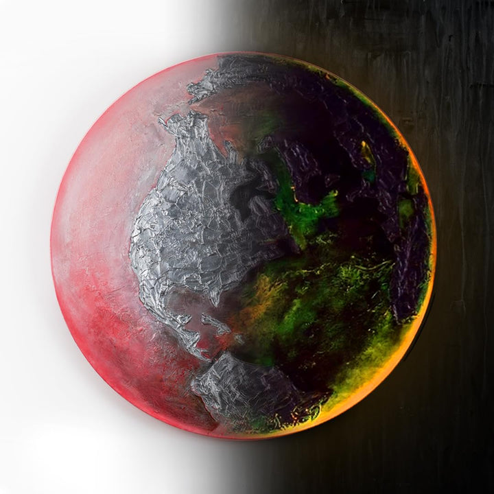 YS-Art Abstrakt Fluoreszierendes leuchtendes Acryl 3D Gemälde auf runder Leinwand Erde handgemalt Wo