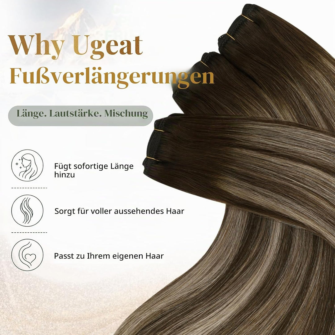 Ugeat Weft Extensions Echthaar Aschblond Balayage Tressen Extensions Echthaar Ombre Bunkelbraun Echt