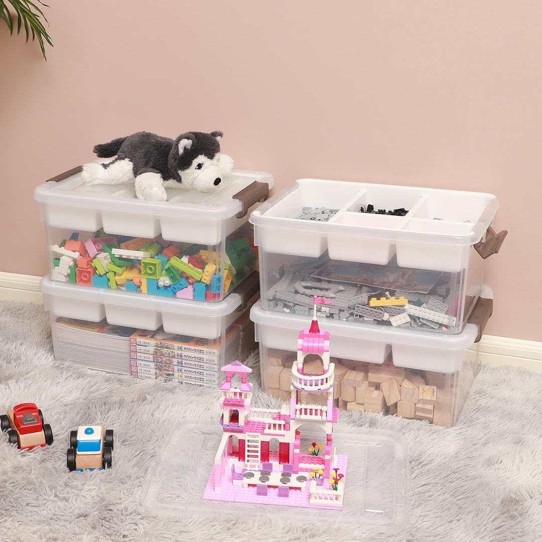 Citylife 2Pack Aufbewahrungsboxen mit Deckel, 16L aus Kunststoff mit abnehmbarem Tablett, Verstärkte