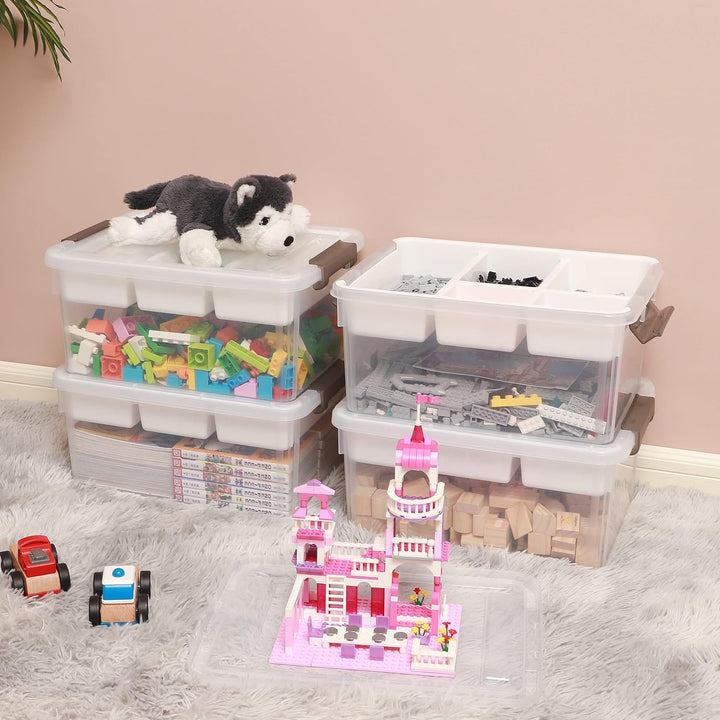 Citylife 2Pack Aufbewahrungsboxen mit Deckel, 16L aus Kunststoff mit abnehmbarem Tablett, Verstärkte