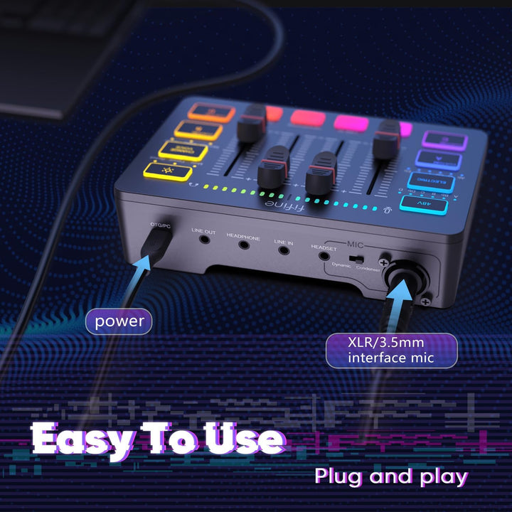FIFINE XLR Streaming Mikrofon und Gaming Audio Mixer, USB Dynamisch Microphone Gaming PC für Podcast
