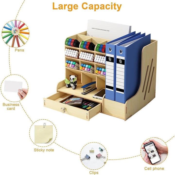 Schreibtisch Organizer aus Holz mit Schublade, Grosses Fassungsvermögen, A4 Papier Dokumentensortier