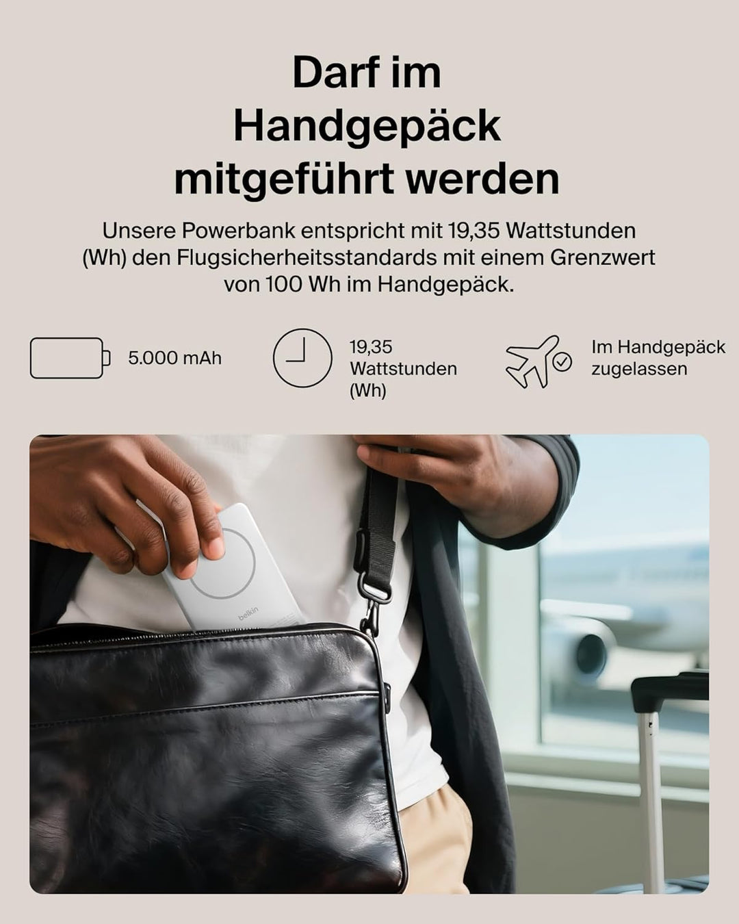 Belkin BoostCharge 5000mAh Magnetische Power Bank mit Ständer – Weiss | 5K Qi2 Kabelloses Ladegerät,