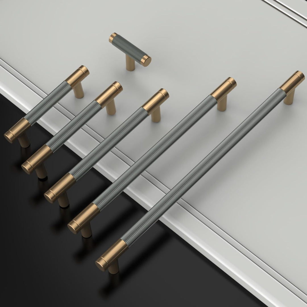 9BUILD 10 Stück Schrankgriffe Gold und Grau Lochabstand 96mm Griffe für Küchenschränke Gerändelte Mö