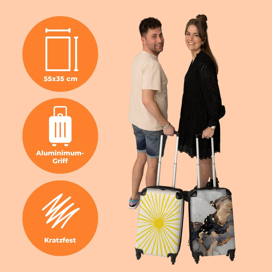 NoBoringSuitcases.com® Koffer Handgepäck Trolley Rollkoffer Kleine Reisekoffer mit 4 Rollen - Sonne