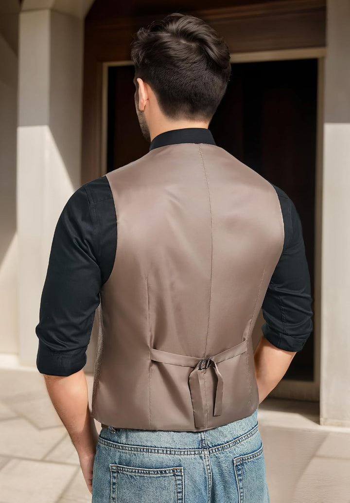 HISDERN Herren Anzugweste Herringbone Weste Hochzeit Herrenweste Formale Tweed Wollweste Classic Bas