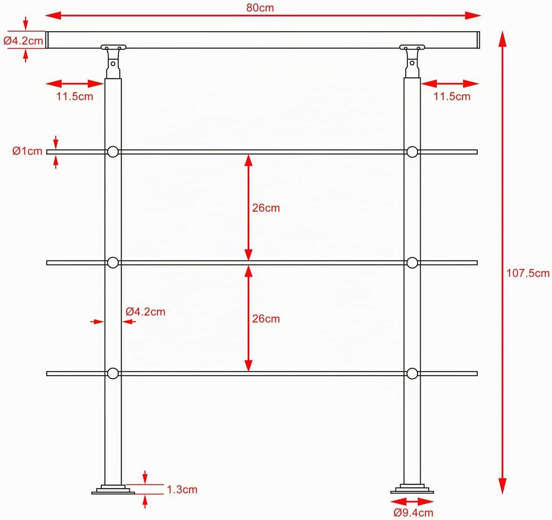 MONZANA® Treppengeländer Edelstahl Pflegeleicht 80cm mit 3 Querstreben Innen und Aussen Handlauf Gel