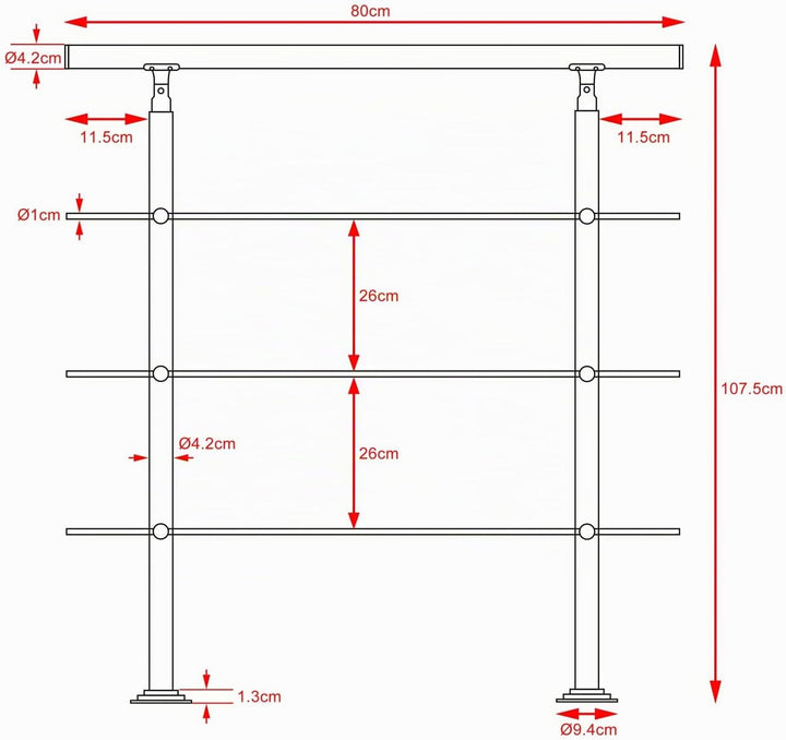 MONZANA® Treppengeländer Edelstahl Pflegeleicht 80cm mit 3 Querstreben Innen und Aussen Handlauf Gel