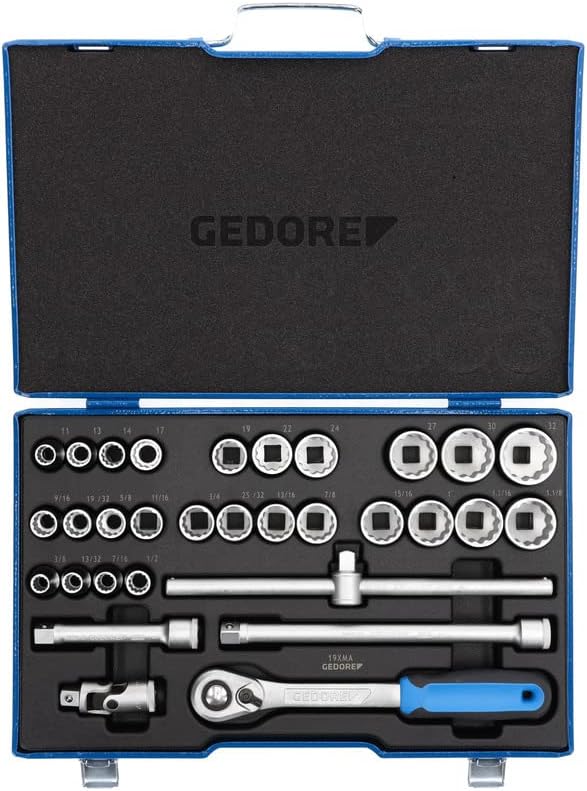 GEDORE Steckschlüsselsatz, Set 31tlg,12-kant, 1/2 Zoll, Werkzeug, Knarre Umschalthebel Inbus, für KF