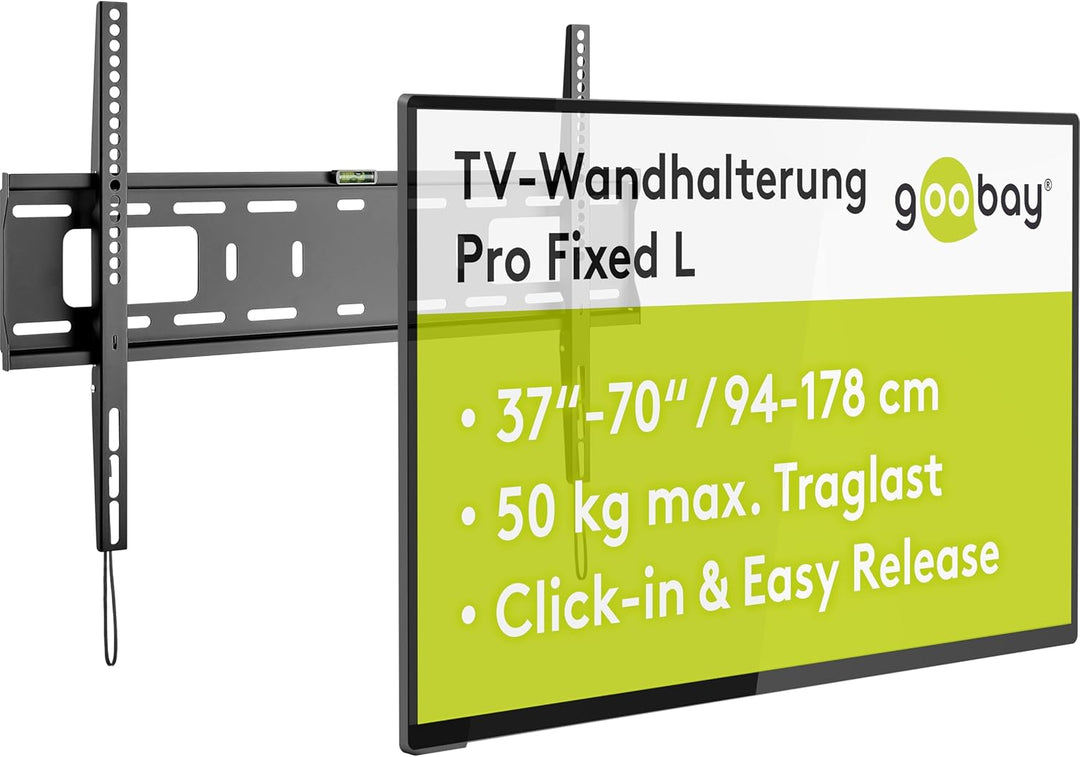 Goobay 49891 TV-Wandhalterung Pro Fixed (L), 37" bis 70" (94 cm – 178 cm), 50 Kg, einfache & sichere