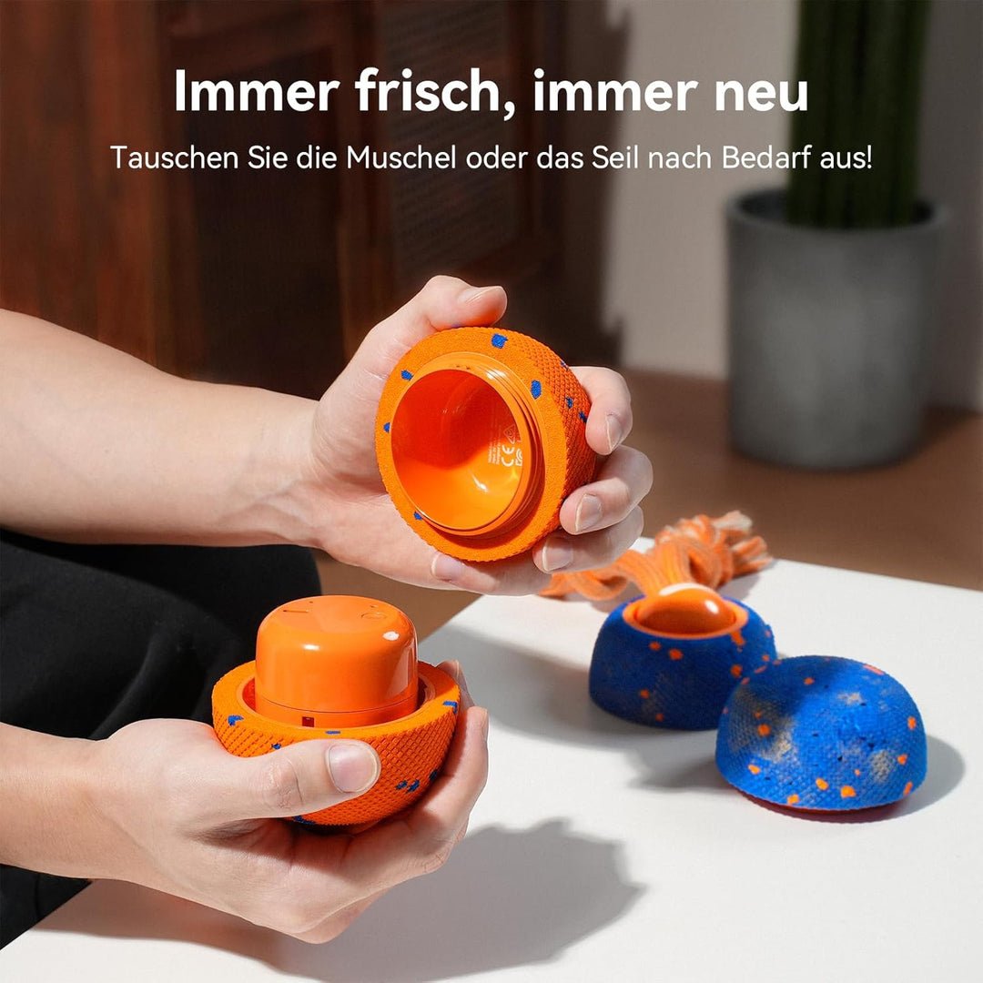 Cheerble Wicked Ball Rolly, interaktiver Hundeball mit Seil &amp; Bellen Orange | Selbstrollendes Hundes