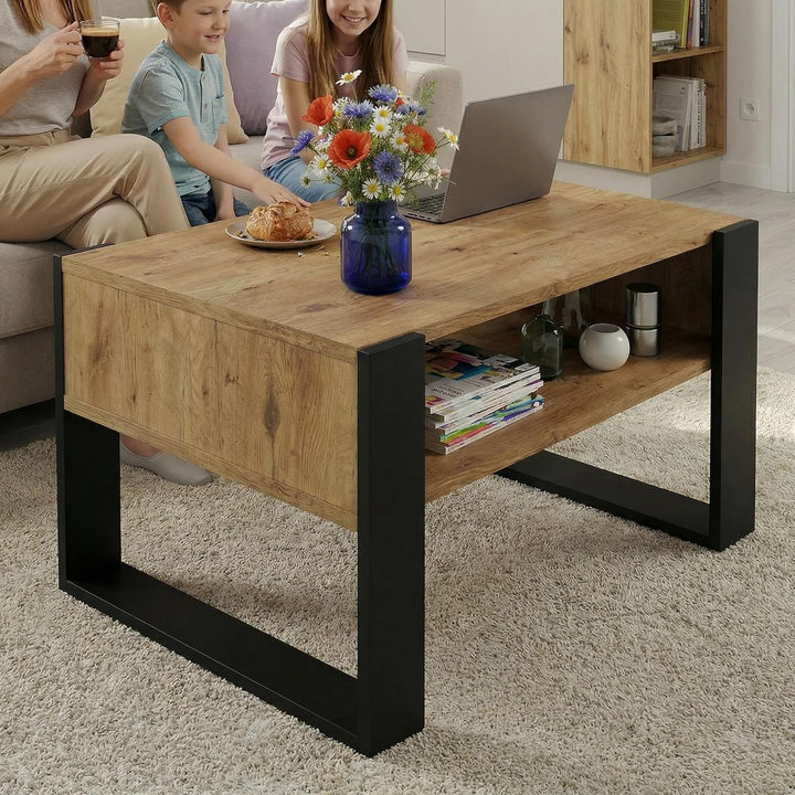 CraftPAK Wohnzimmer Tisch für Couch aus hochwertigem Holzwerkstoff, moderner Couchtisch mit zusätzli
