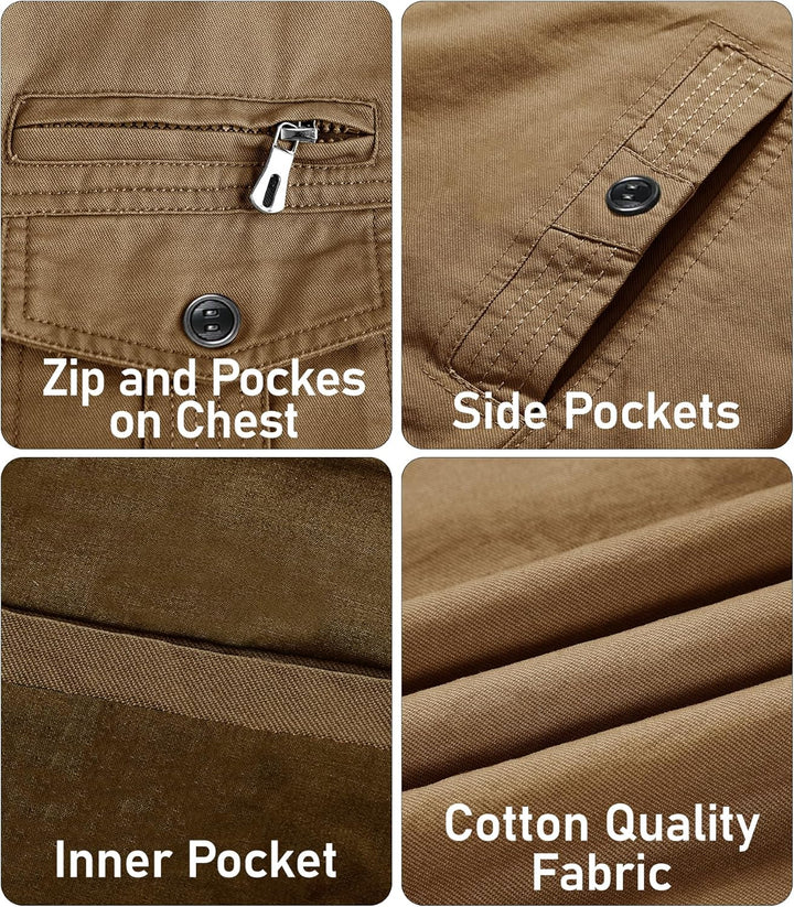 EKLENTSON Herren Arbeitsjacke Workwear Übergangsjacke Cargo Jacke mit Vielen Taschen S Khaki #91, S