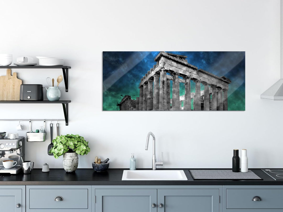 Glasbild Panorama | Wandbild aus Echtglas | Propyläe von Akropolis in Athen | 120x50 cm | inkl. Aufh