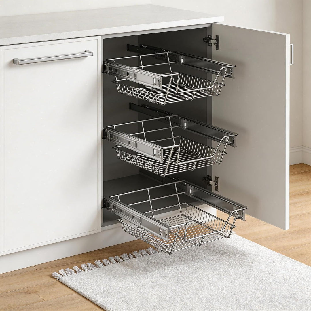 NAIZY 2x Teleskopschublade 60cm Breite Küchenschublade anwendbar Küchen Regal Silber aus Massiver Ed