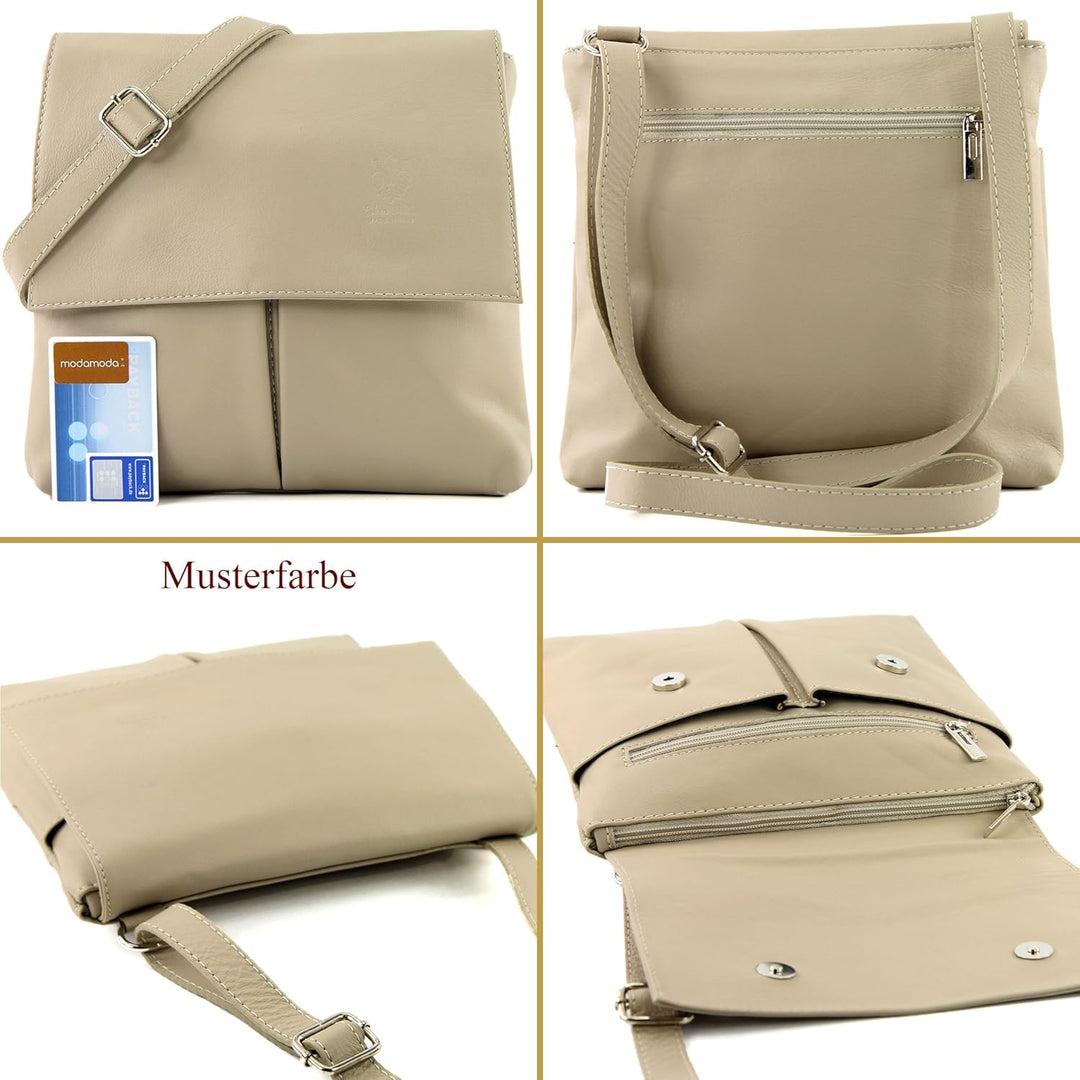 modamoda de - T63 - ital Umhängetasche Schultertasche Nappaleder Dunkelrot, Dunkelrot