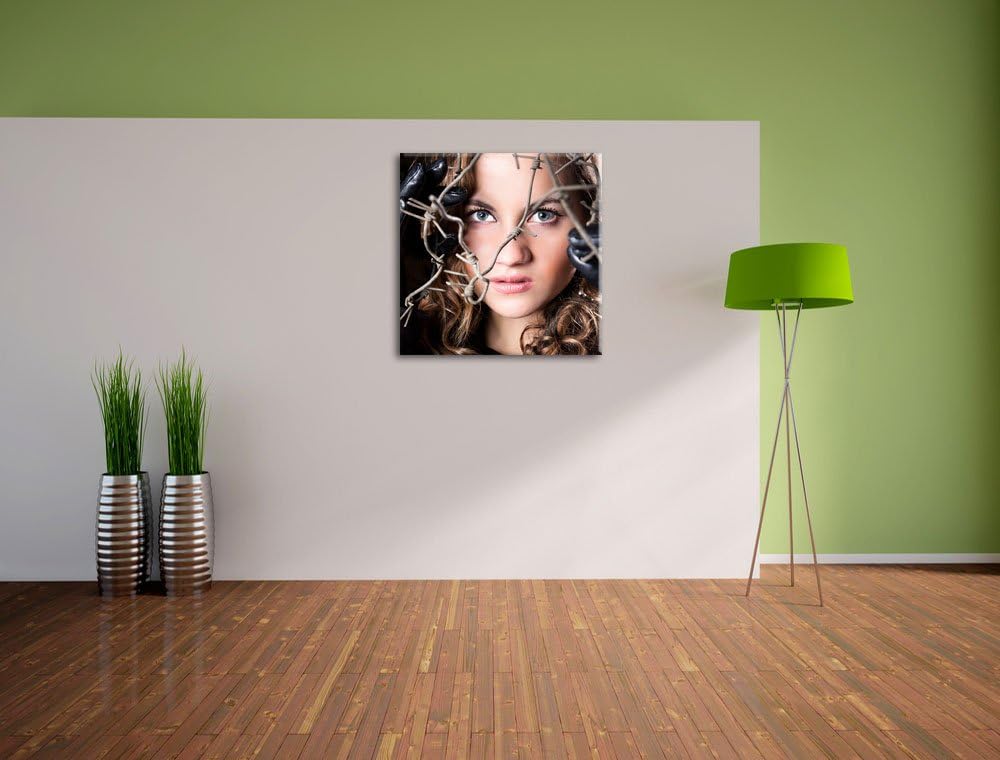 Sexy girl Stacheldraht, Format: 70x70 auf Leinwand, XXL riesige Bilder fertig gerahmt mit Keilrahmen