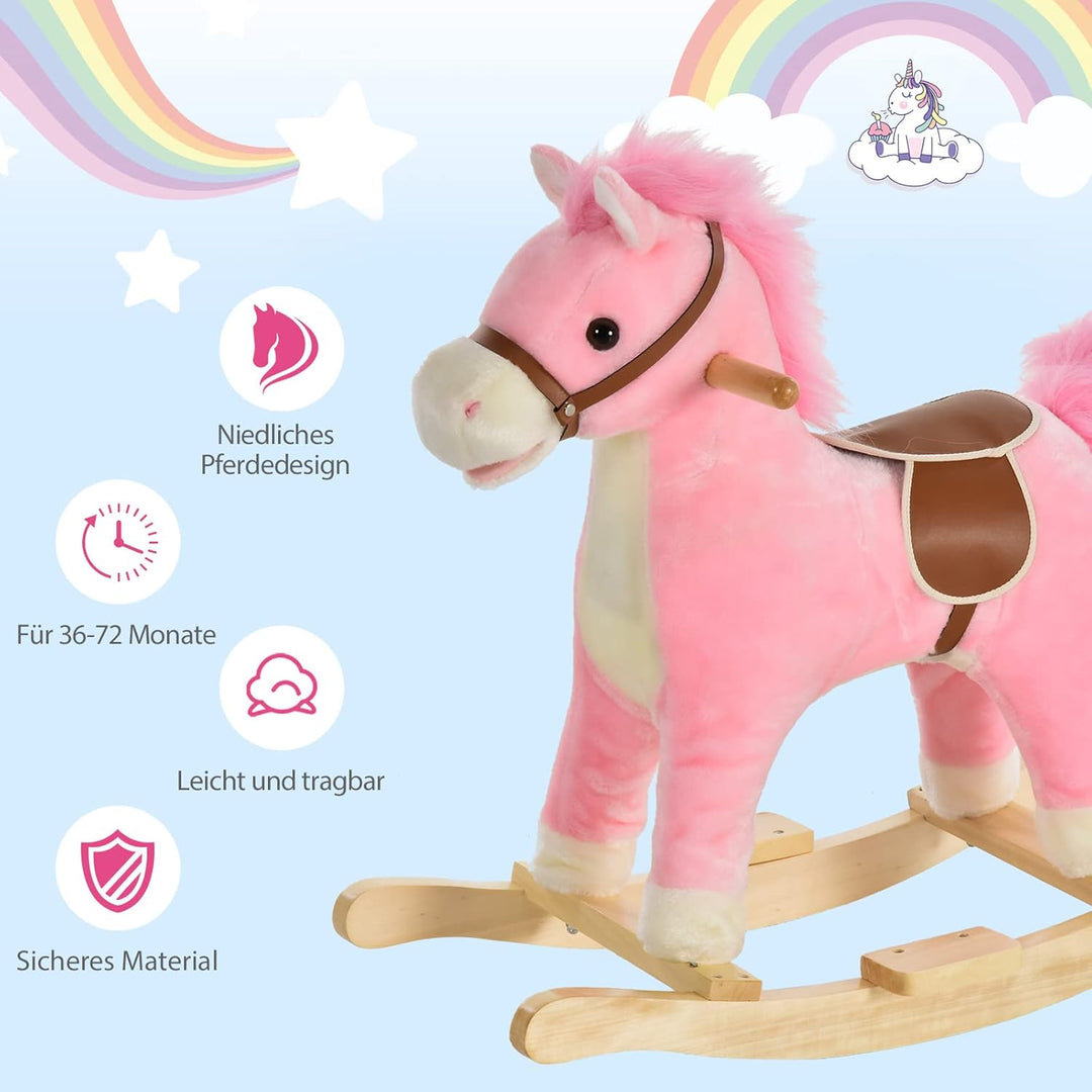 HOMCOM Kinder Schaukelpferd Baby Schaukeltier Pferd mit Tiergeräusche Spielzeug Haltegriffe für 36-7