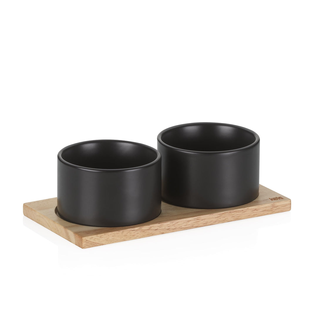 kela Servierschalen Set 3tlg GUNTEN, Keramik Snackschalen mit Servierplatte, rund, Fondue Dipschalen