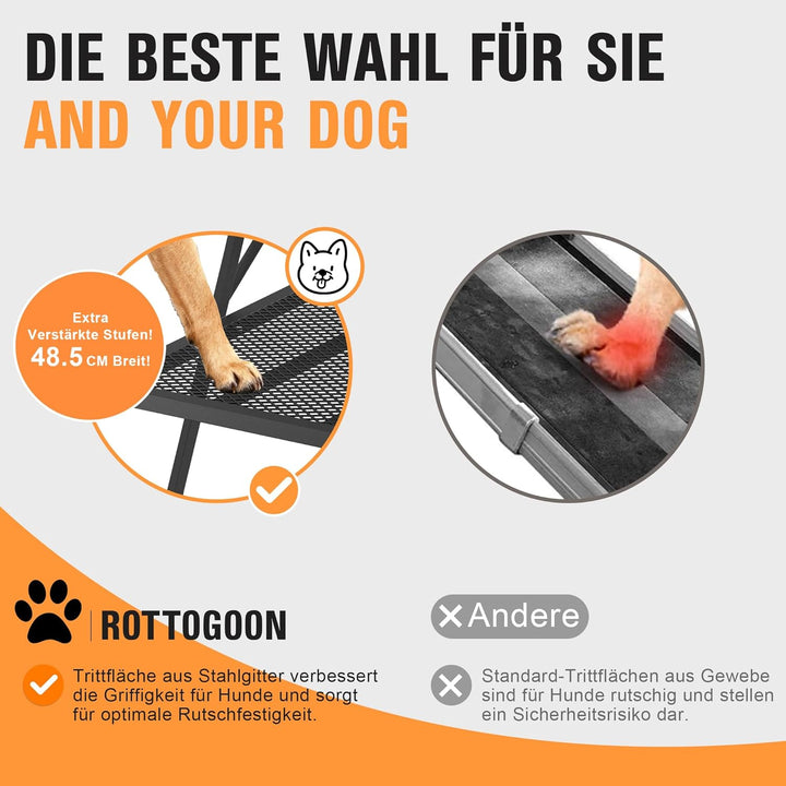 ROTTOGOON Hunderampe Auto Klappbar breite 4-stufige Hundeautotreppe zusammenklappbare mit Rutschfest